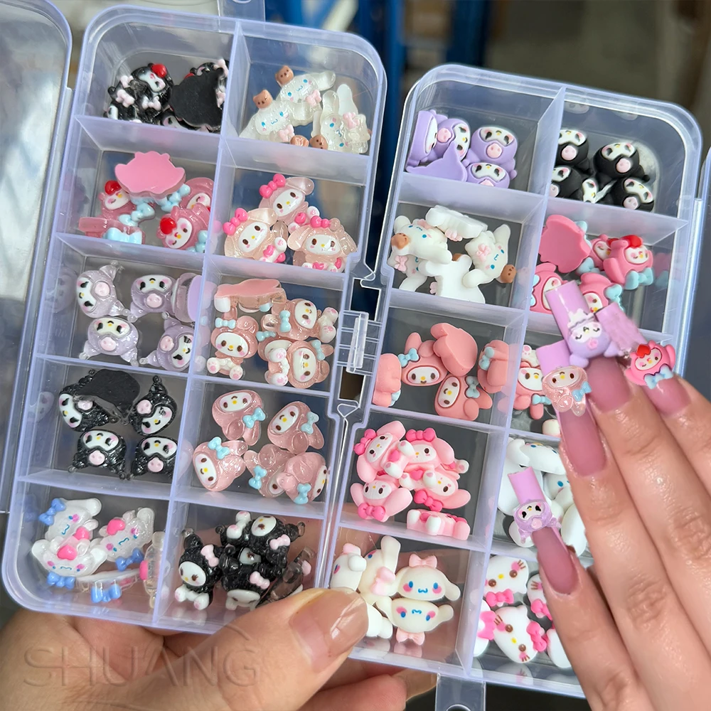 

10 сеток (50 шт.) розовые подвески для дизайна ногтей My Melody Kuromi, 3D глянцевые/матовые мультяшные детали для ногтей из смолы, чехол для телефона, аксессуары для ногтей
