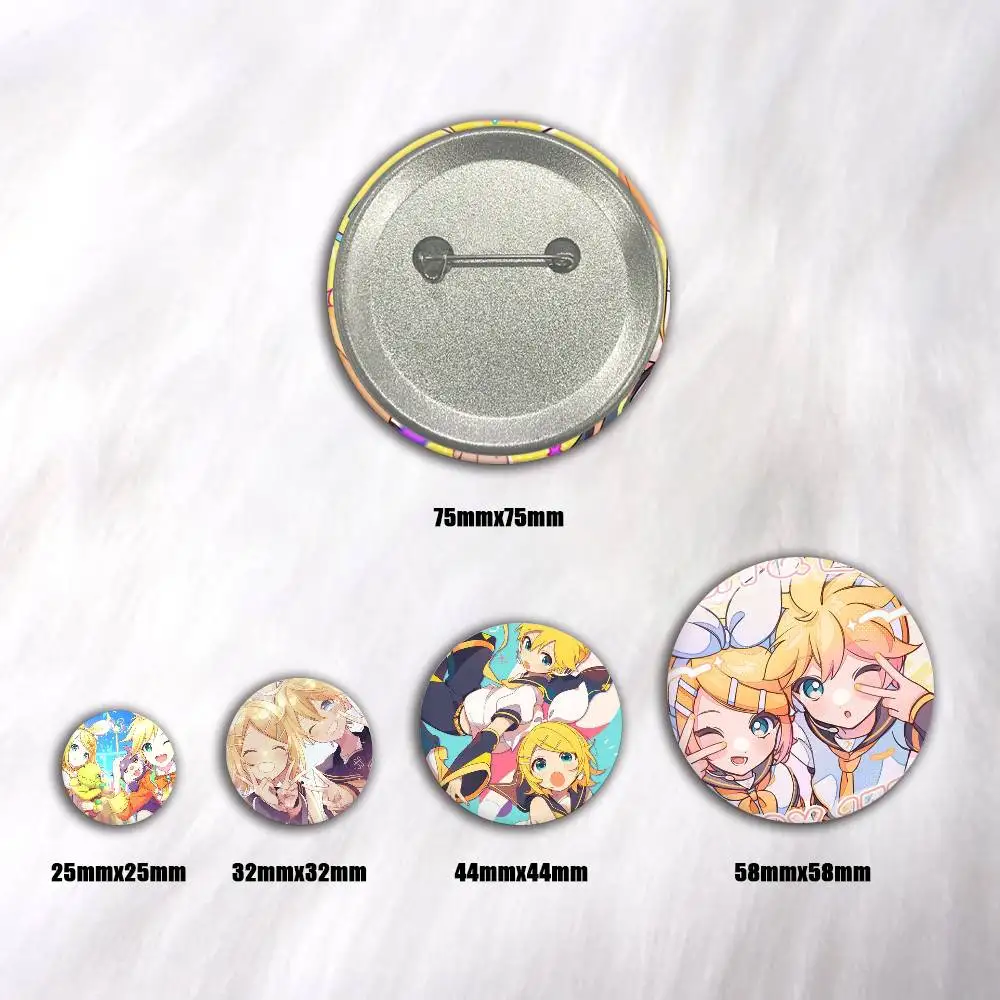 Kagamine Rin And Len Round Snap-in Brooches Rock Band Lapel Pins Badges Fan Collection Accessories Jewelry Handmade Gifts