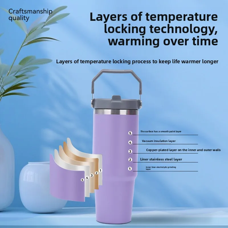 

‌304 Stainless Steel Vacuum Tumbler - 30oz Leakproof Travel Mug with Handle, Car Cup for Hot/Cold Beverages (Iced Coffee/Sports