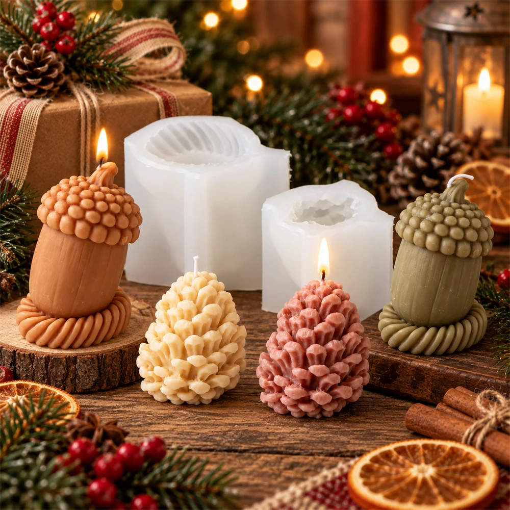 3D Pinecone Candle Mold Christmas Acorn Shape Silicone Mold DIY Scented Candle Handmade Soap Plaster Crafts Holiday Decor Gift