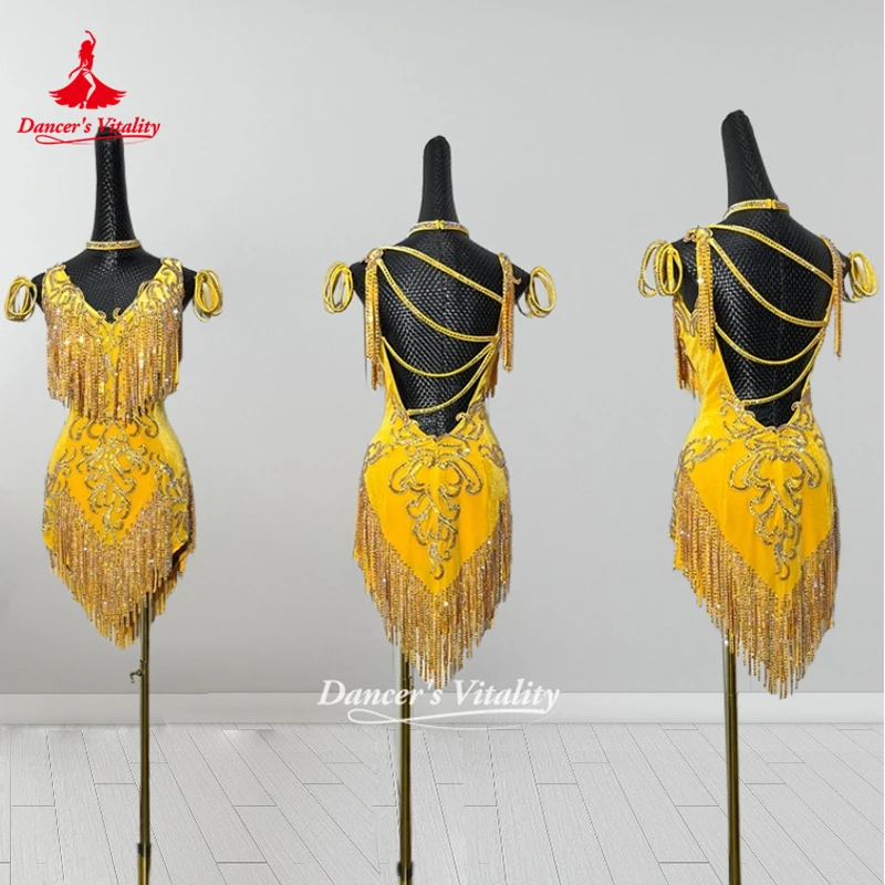 

Female Chacha Samba Sleeveless Professional Clothes Customize Dancer's Vitality Adult&Child Latin Dance Contest Tassels Dresses