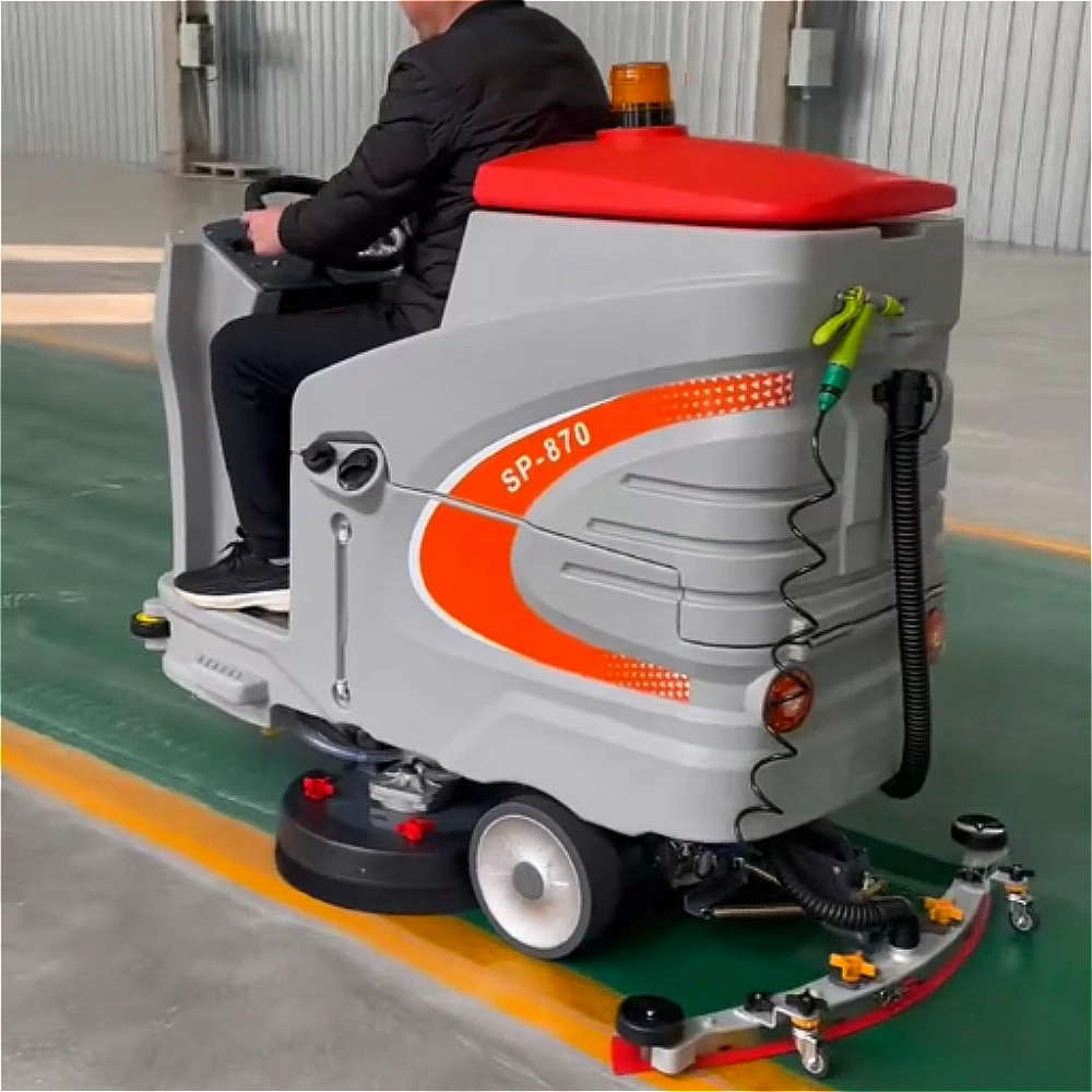Electric Ride-On Floor Scrubber Machine Promotional Li-Ion Battery Powered Equipment for Cold Water Cleaning Food Shops Rubber