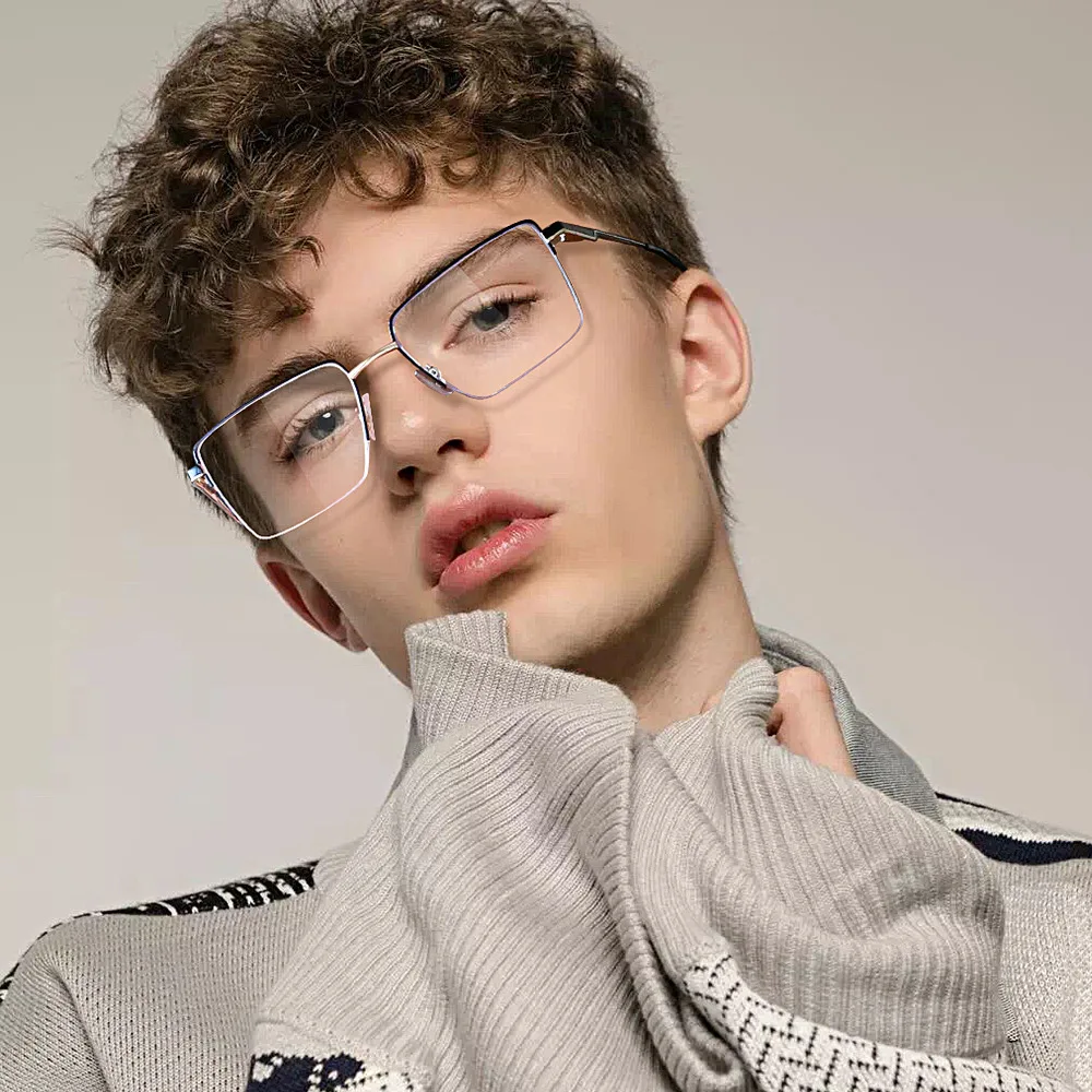 نظارات طبية مستطيلة نصف إطار من JMISUS Fshion للرجال مضادة للضوء الأزرق نظارات بصرية فوتوكروميك