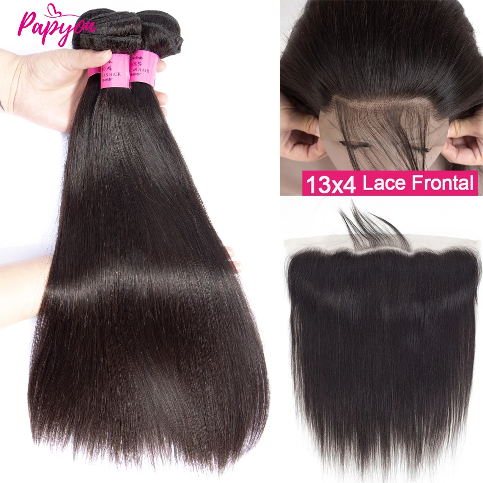 Bundles 100% Human Hair With 13x4 Lace Frontal Straight Human Hair Bundles With Closure Hair Extensions