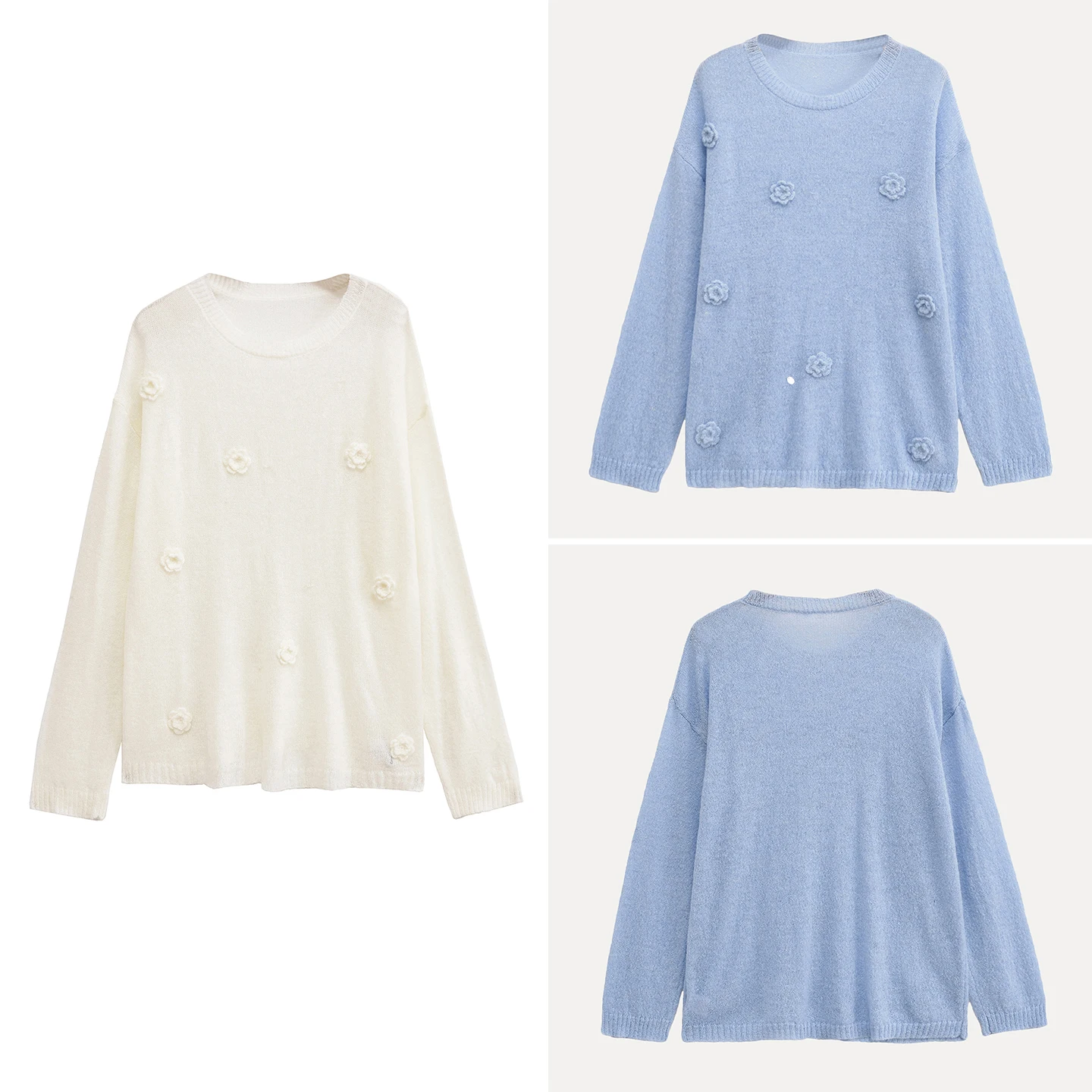 

Casual Knitted round Ne Sweater Floral 3D Embroidery Women's Sle Autumn 2025 New Arrival Z Brand Faion Ladies' Kni...