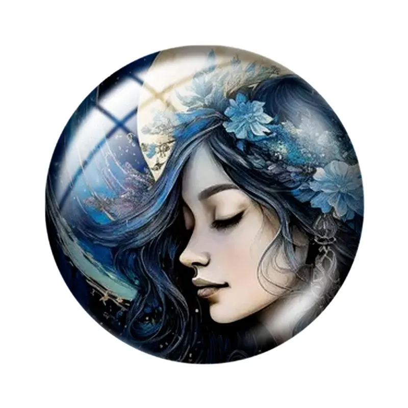 Mysterious Blue Art Woman 12/18/20/25mm glass cabochon  bracelet pendant rings for jewelry demo earrings back Making findings - view 3