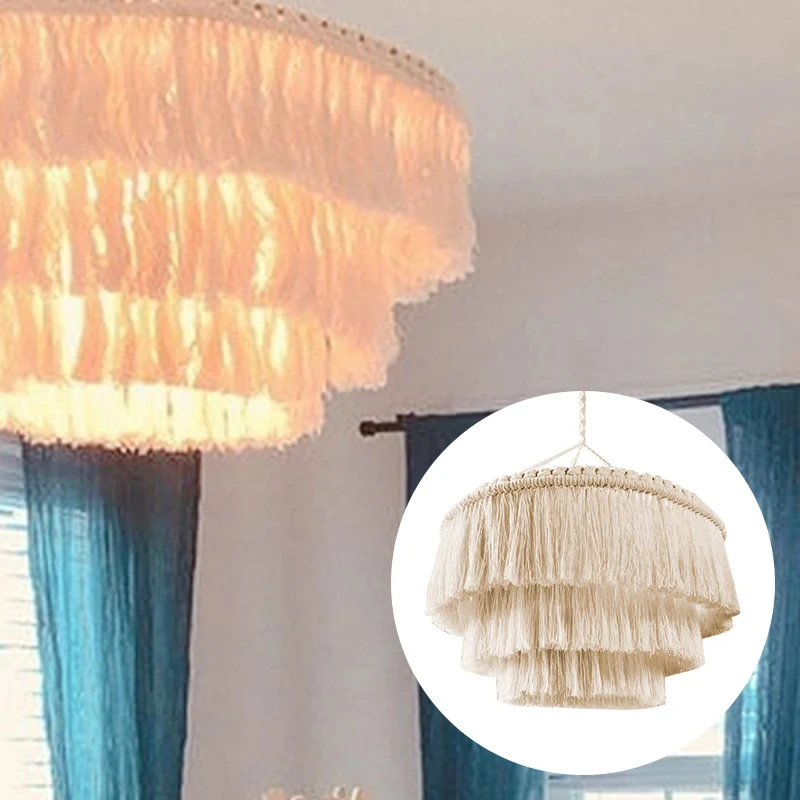 Hand Macrame Woven Tapestry Lampshade Boho Hanging Lamp Cover Ceiling Pendant Light For Home Bedroom Chandeliers Decorative