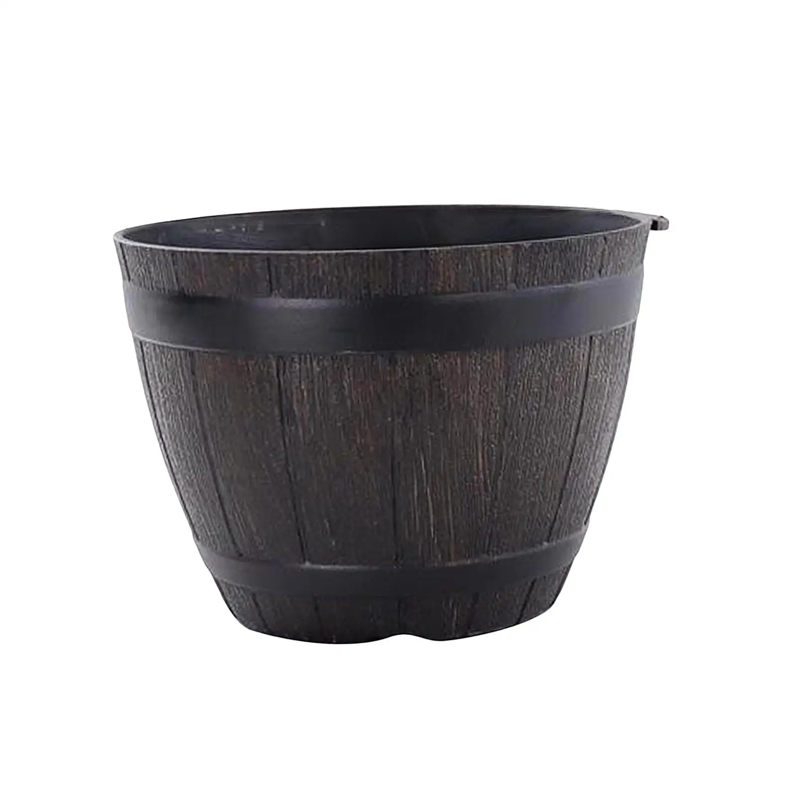 Imitation Wood Barrel Planter Pots with Drainage Outdoor Resin Plant Pot Large for Garden and Patio Decor