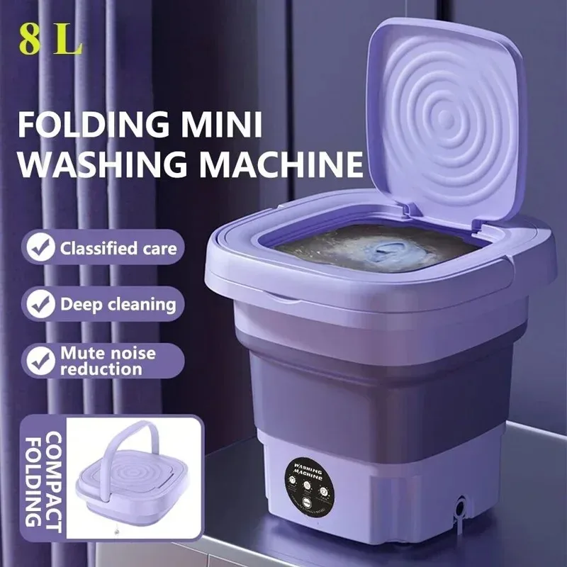 Portable 8L Foldable Mini Washing Machine Small Spin Dryer Lightweight Efficient for Socks Underwear Home Shop