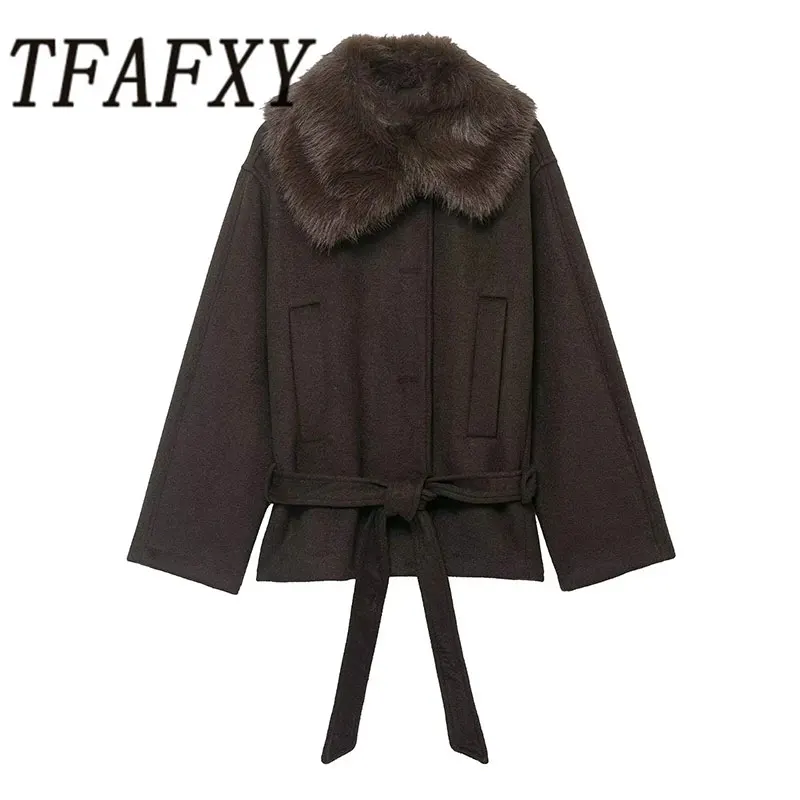 

TFAFXY осенне-зимняя женская куртка, модные куртки с лацканами из искусственного меха, женское пальто, повседневное пальто с длинным рукавом, новая верхняя одежда