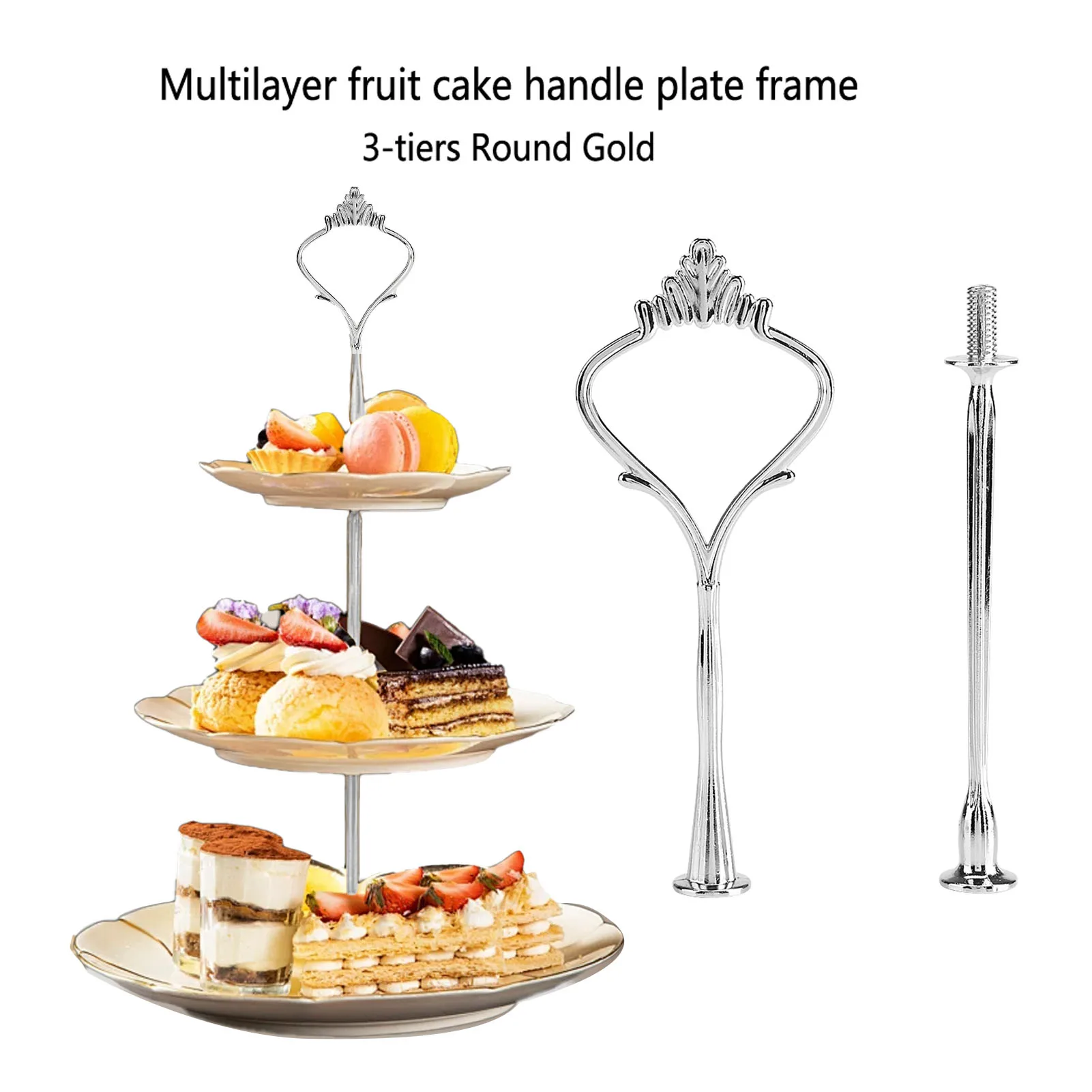 Multi Tiers Cake Tray Stand Handle Fruit Plate Hardware Fitting Holder(2-tiers Crown Silver)