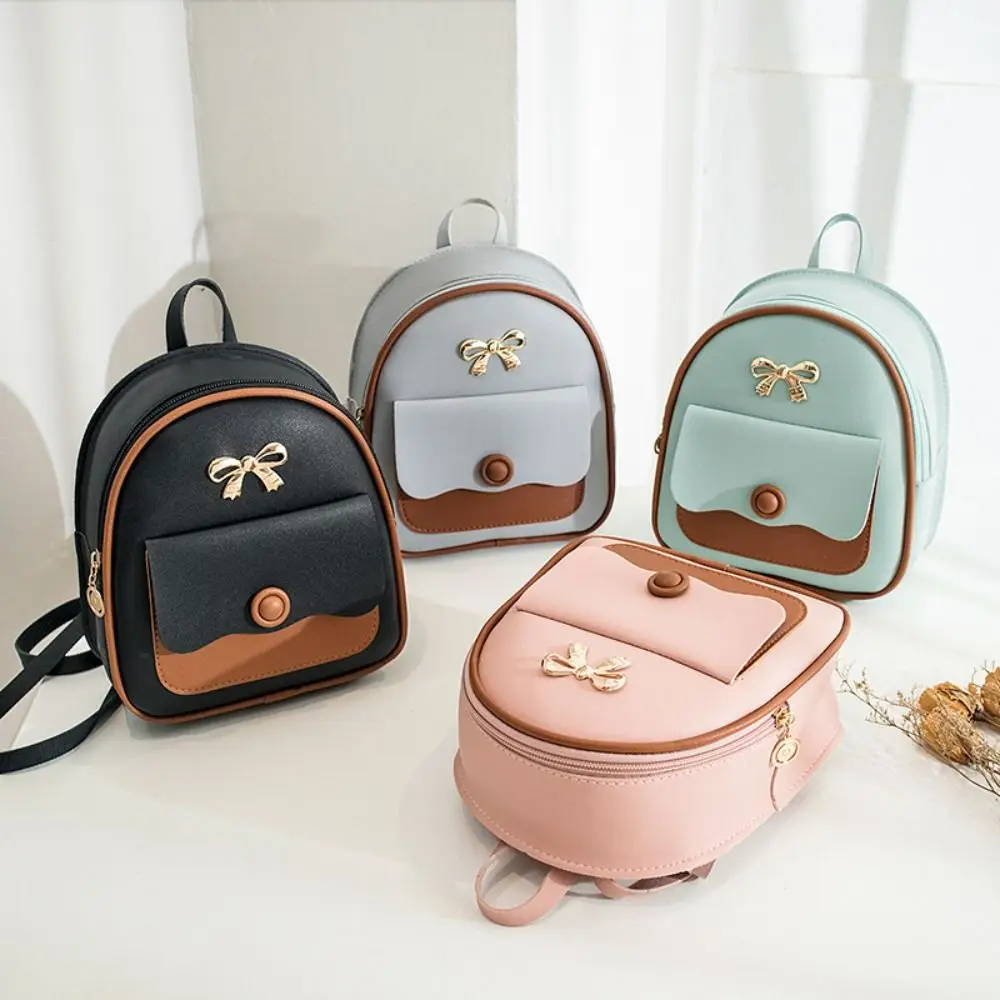 

Fashion PU Leather Women Bow Backpack Korean Style Large Capacity Shoulder Bag Handbag Graceful Small School Bag Travel