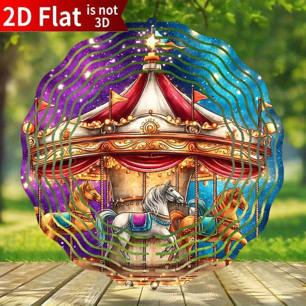 CIFBUY Wind Spinner Garden Stake Moving Horses Outdoor Patio Decor Durable Iron Vibrant Carousel Wind Chime Yard Ornament