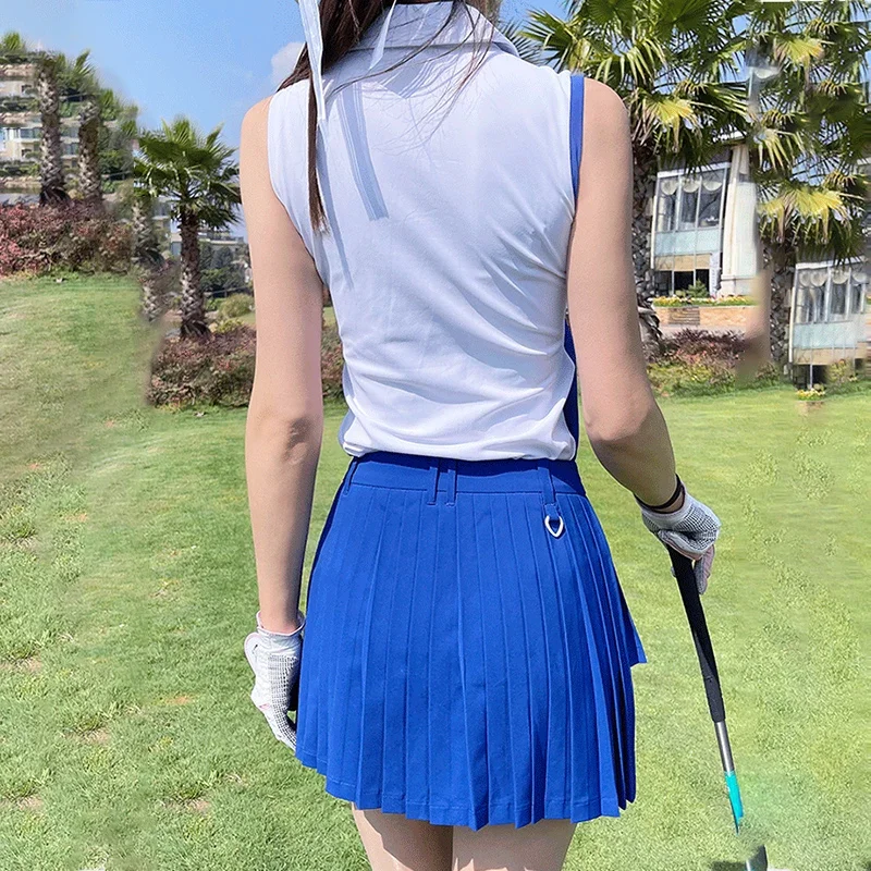 SG Women Pleated Irregular Golf Skirt Slim A-lined Skort Ladies Patchwork Sleeveless Shirt V-neck Elastic Tank Tops Sports Suits