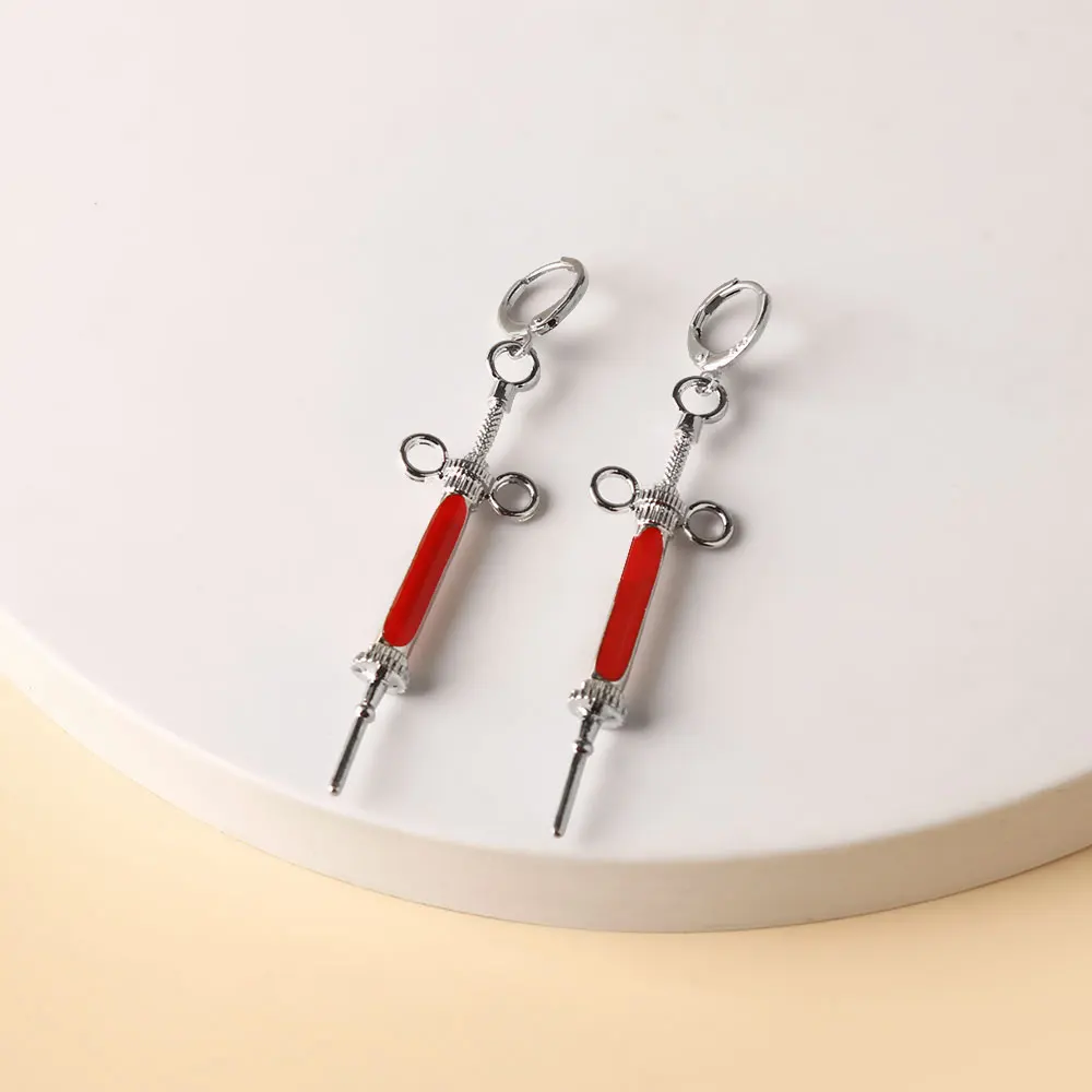 Film le Patient anglais thème collier boucle d'oreille bijoux Vintage seringue forme émail pendentif en alliage métallique Cosplay accessoires accessoire