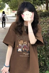 Fat Girl Slimming Brown T-shirt Women Summer Oversize Loose Oversized Cotton Short Sleeve Summer Ins Trendy Half Sleeve Top