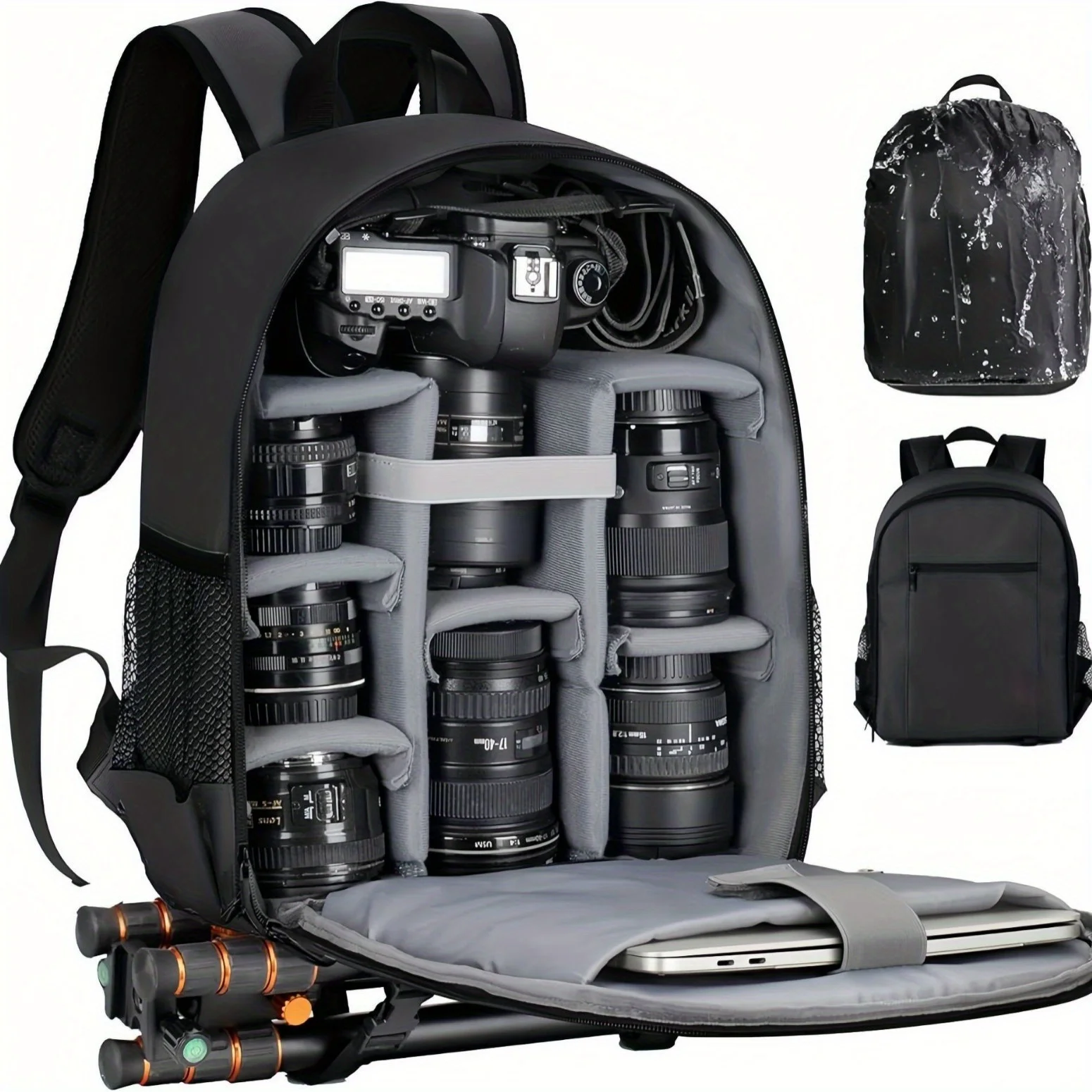 Professional Waterproof DSLR Camera Backpack with Rain Cover Laptop Compartment Anti Shock Photography Bag