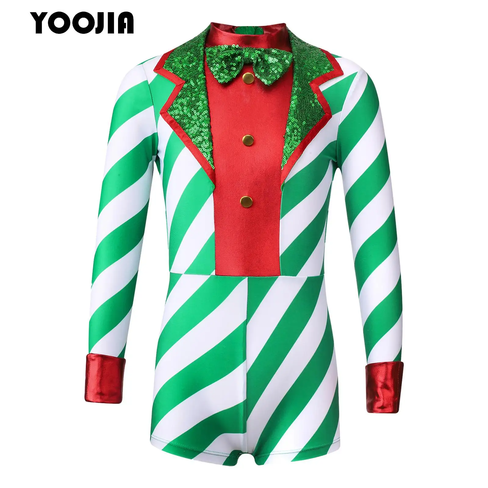 

Girls Kids Xmas Candy Cane Striped Unitard Sequins Jumpsuit Rhythmic Gymnastics Ballet Dance Cheer Performance Costume Outfits
