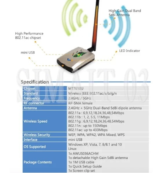 ALFA AWUS036ACH Uses RTL8812AU Chipset High-power Wireless Network Card Suitable For BT5 Kali Linux MAC