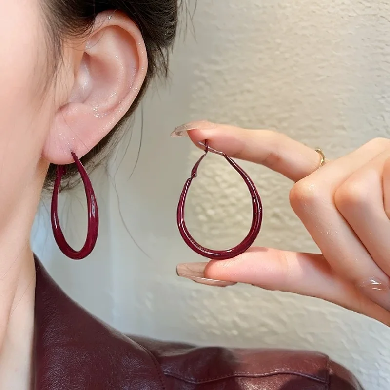 Red Water Droplet Hoop Earrings for Women Hollow Geometry Dangle Earrings Punk Big Drop Ear Jewelry Party Accessories Gift