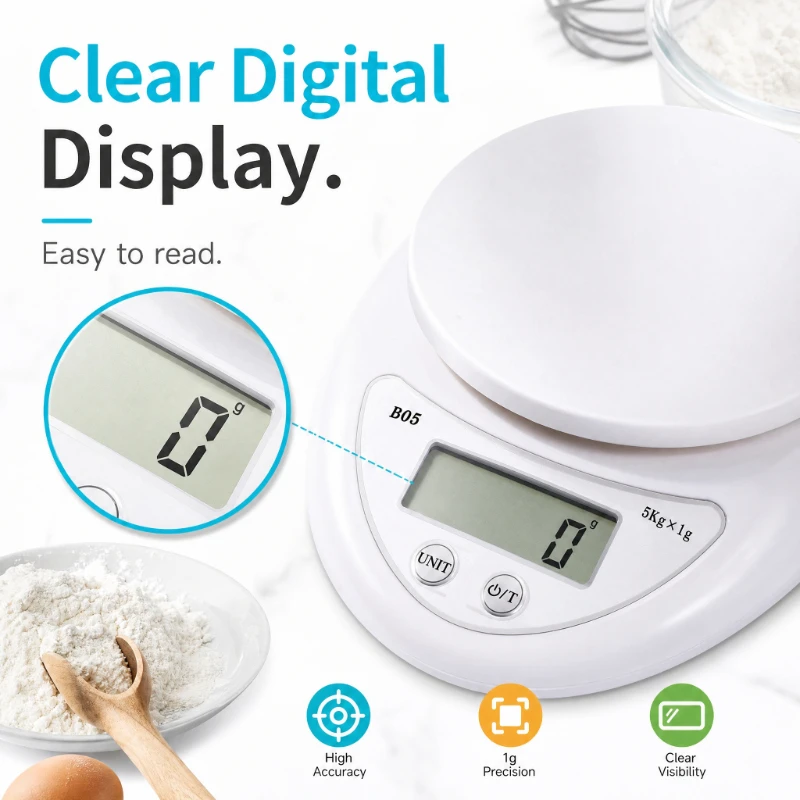 Digital Kitchen Scale 2300g/1g High Precision Food Scale LCD Display Tare Function Baking Cooking Electronic Weighing Scale
