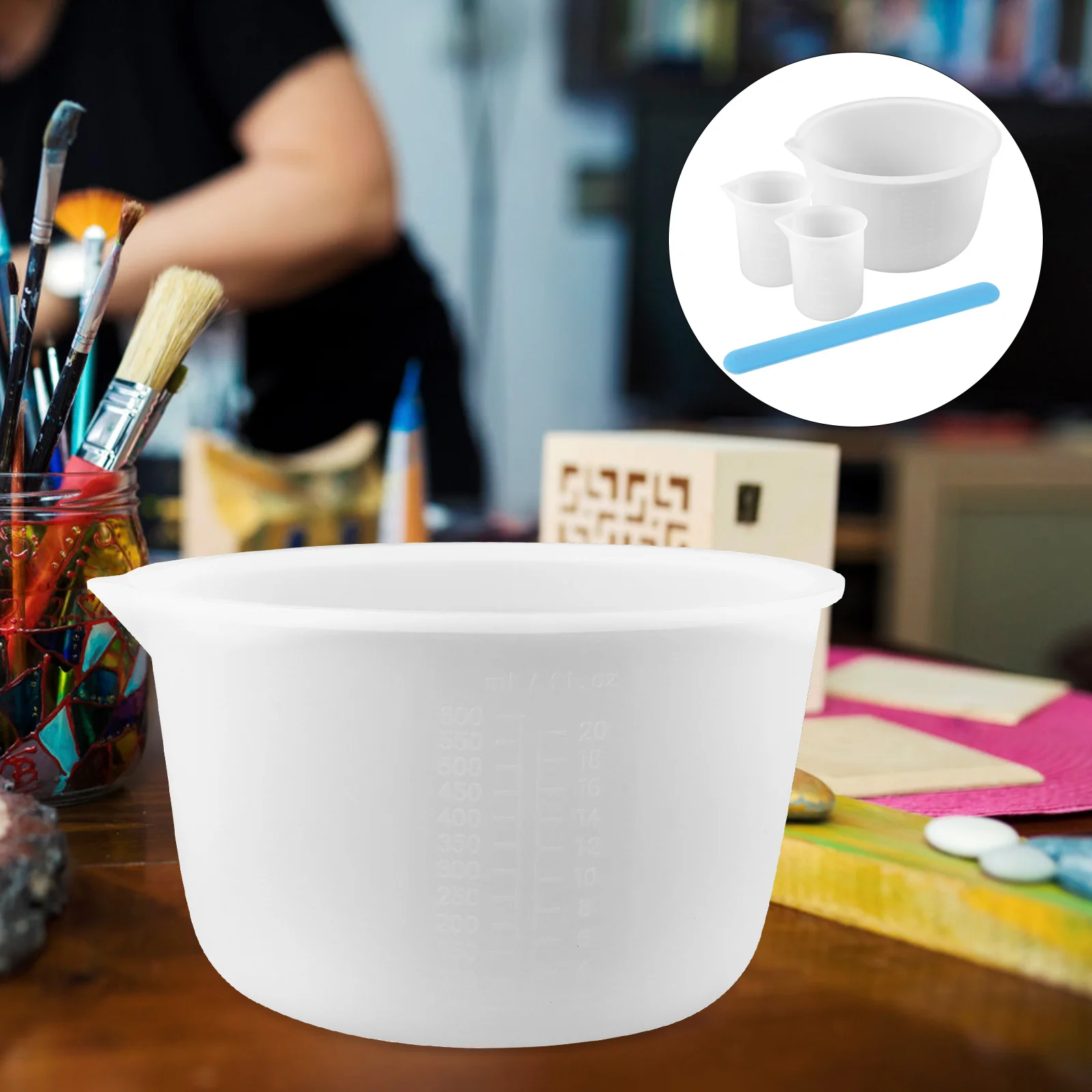 

1Set Silicone Resin Measuring Cups Mixing Tools DIY Epoxy Resin Craft Supplies Stir Sticks Kit for Crystal Crafts