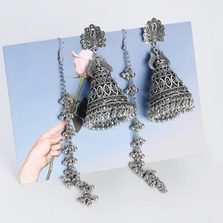 Ethnic Retro Peacock Carved Jhumka Indian Earrings for Women Jewelry Statement Earrings Big Bell Tassel Party Jewelry Brincos