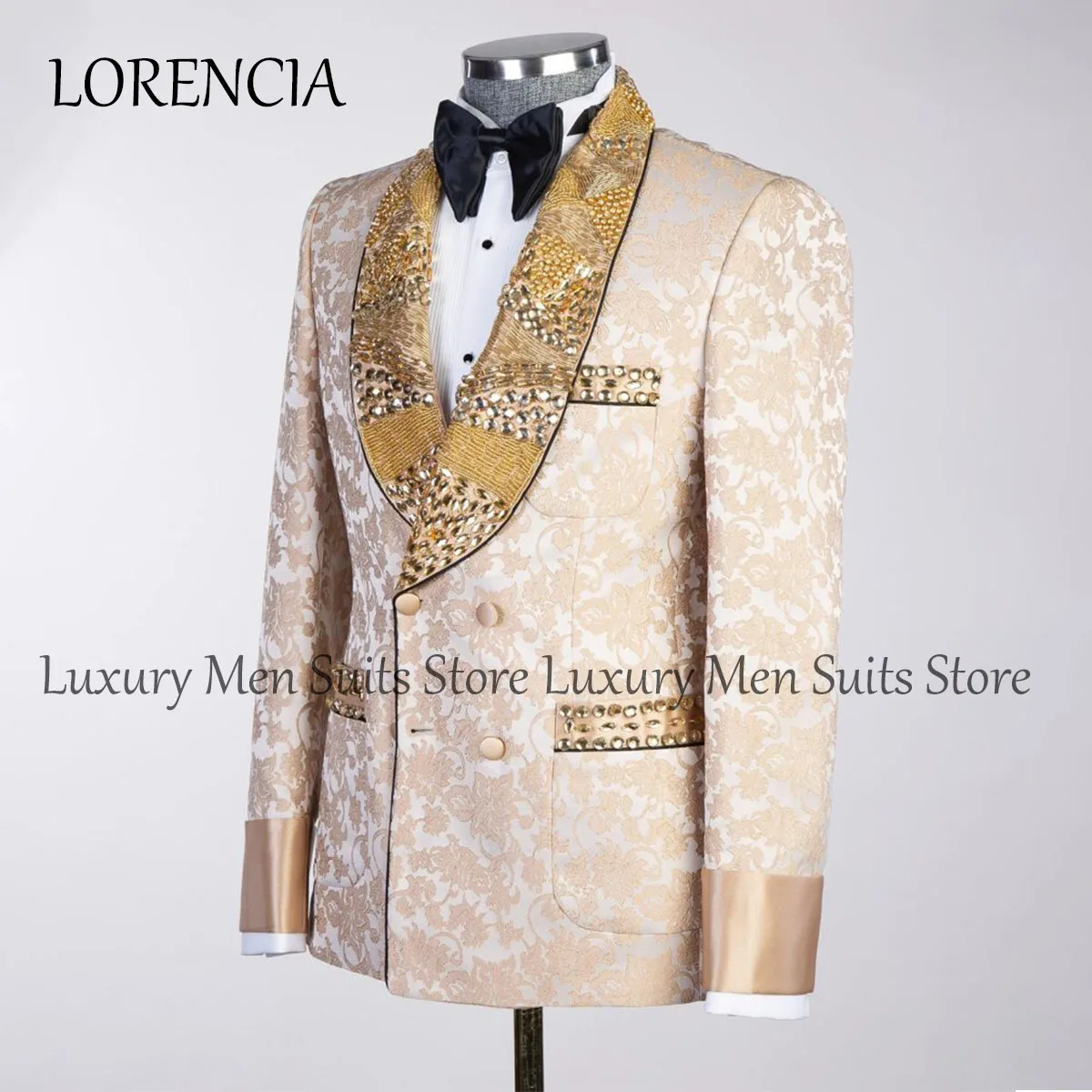 Customized Ornament Tuxedo Men Suits Groom Metallic Embroidered Wedding Dresswear Belt 2 Pieces Sets Male Prom Blazers Outfit