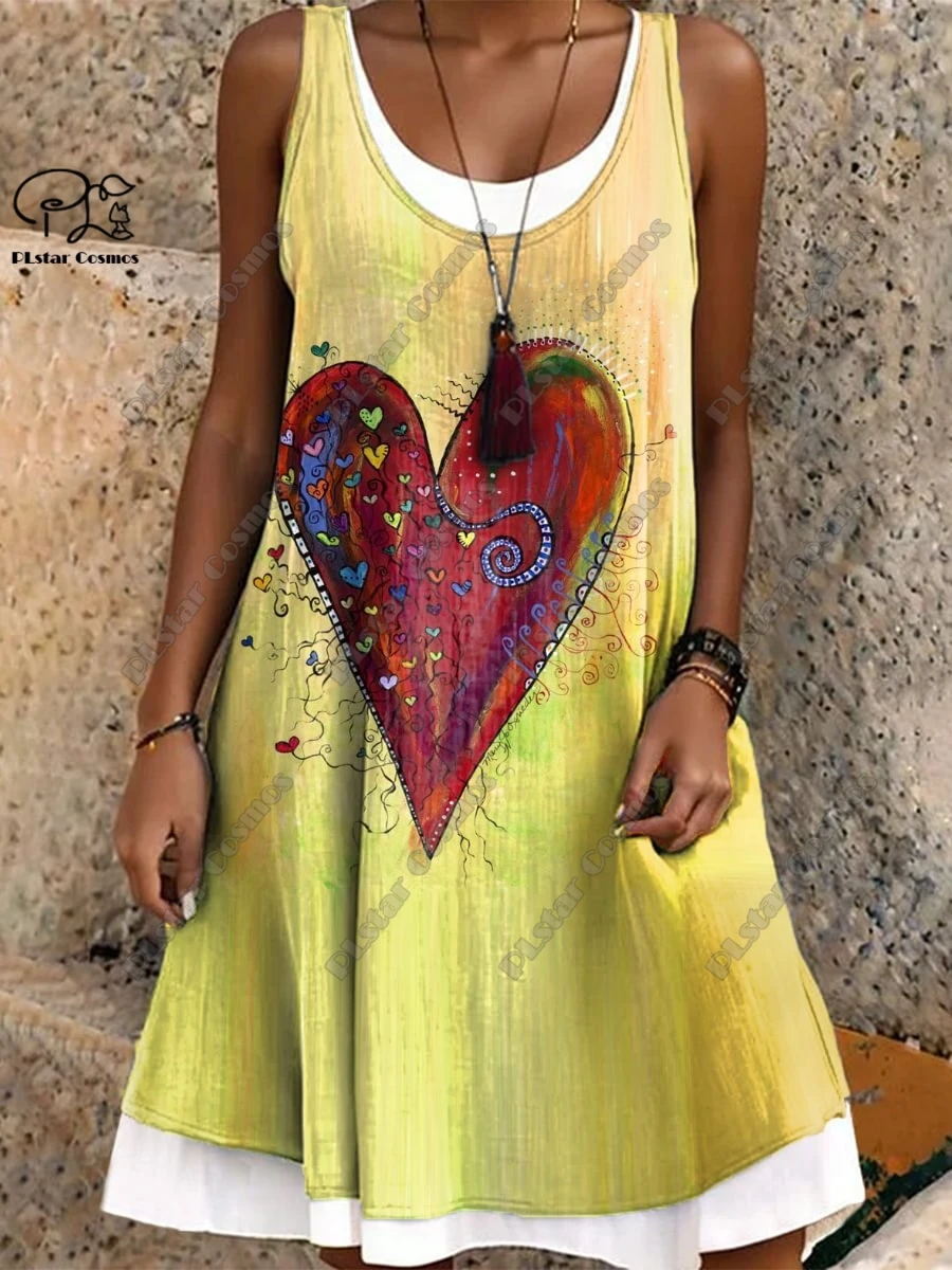 PLstar Cosmos 3D Printed Retro Pattern Women's Sleeveless Dress Summer Casual Beach Dress Holiday Style Collection S-15