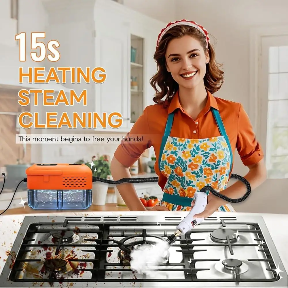 منظف بخار محمول بقوة 2500 وات، جهاز بخار متعدد الأسطح عالي الضغط مع 14 ملحقًا، محمولًا وخاليًا من المواد الكيميائية، للاستخدام المنزلي القوي