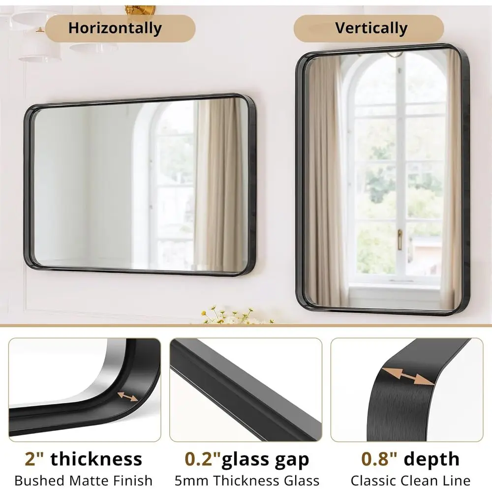 Espelho de vaidade com moldura preta de 30 x 22 polegadas, resistente à ferrugem, estilo moderno de fazenda para parede ou pia