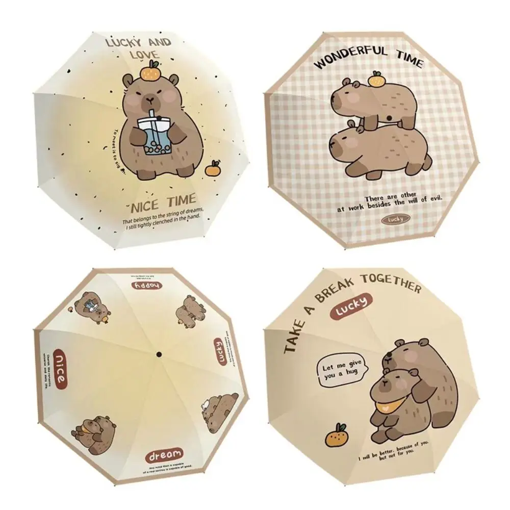 

Letter Print Capybara Automatic Umbrella Lightweight Mini Capybara Sun Protection Umbrella Sun Rain Dual Use Sunshade