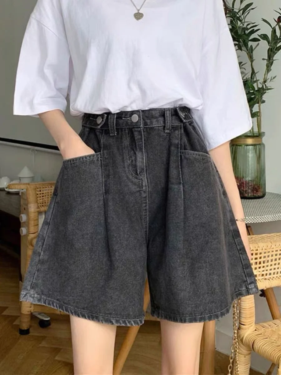 

High Waist A-Line Denim orts Women's Spring Summer Thin Elastic Loose Slimming Jeans ort Length Wide Leg Pants