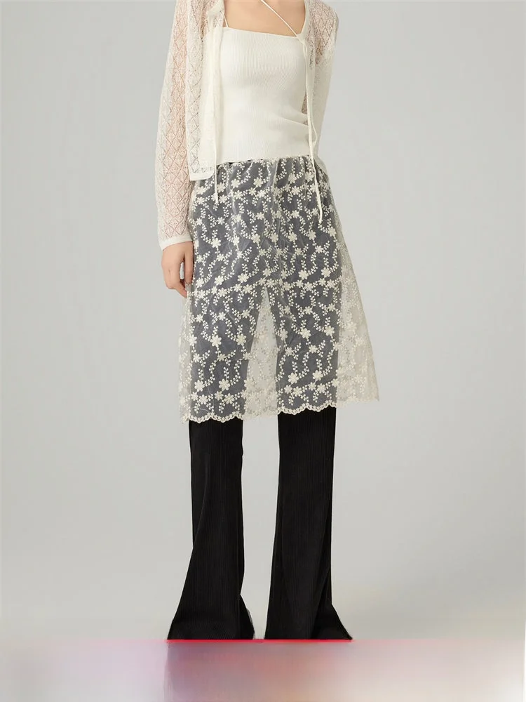 

Модные кружевные брюки CHILL ZOEY Street Sle, прямые длинные брюки, весна 2024, с завышенной талией, из полиэстера, хлопка и спандекса