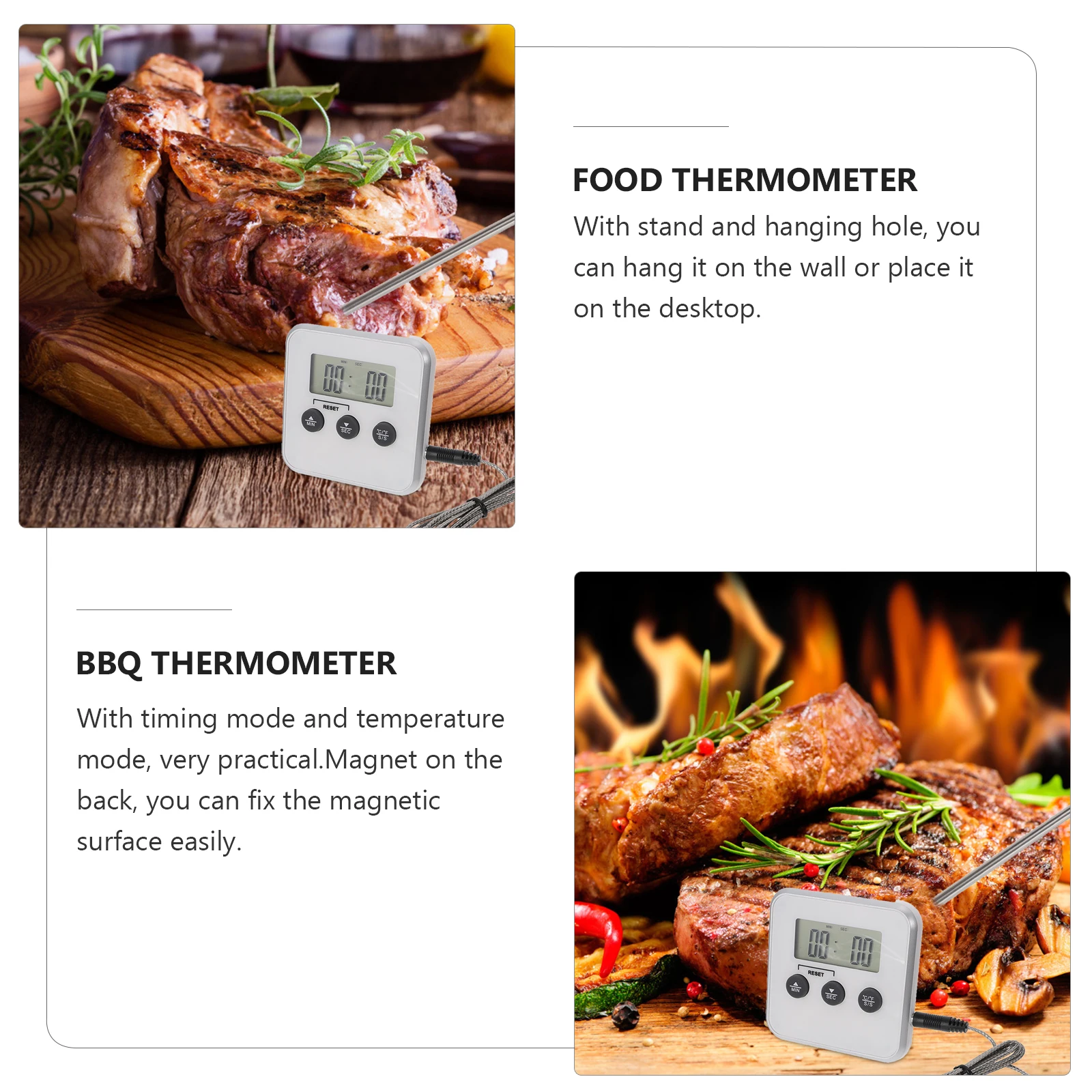 

Digital Bbq Thermometer Temperature Alarm Multipurpose Meat Grilling Tool Waterproof Cooking Thermometer Stand Hanging Hole