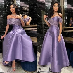 Customized Sparkle Exquisite Off-the-shoulder A-line Prom Dresses Paillette / Sequins s Anke length Cocktail  فساتين السهرة 、