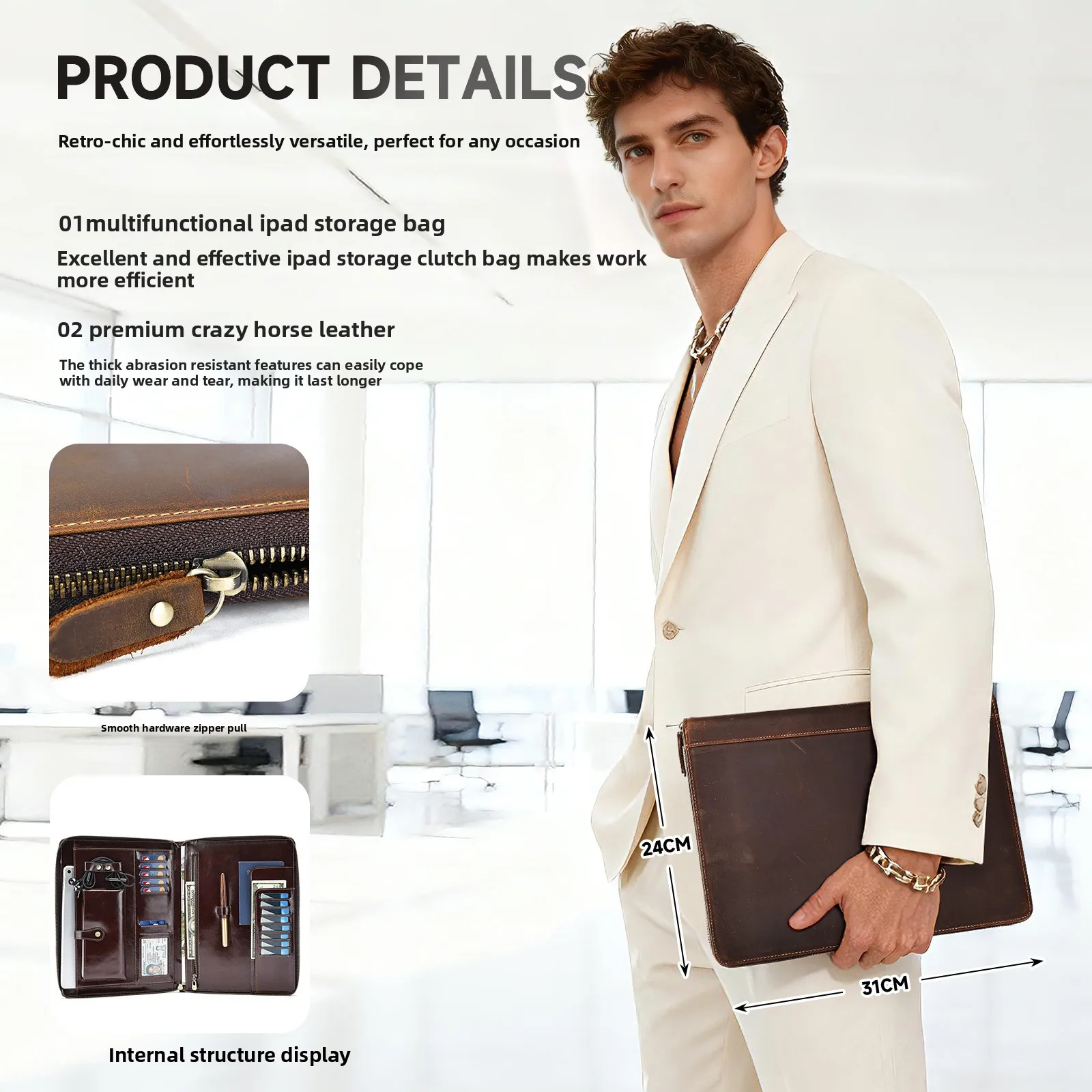 

Men's handbag large capacity business travel 12 inch computer storage multi-card real leather business high-grade briefcase