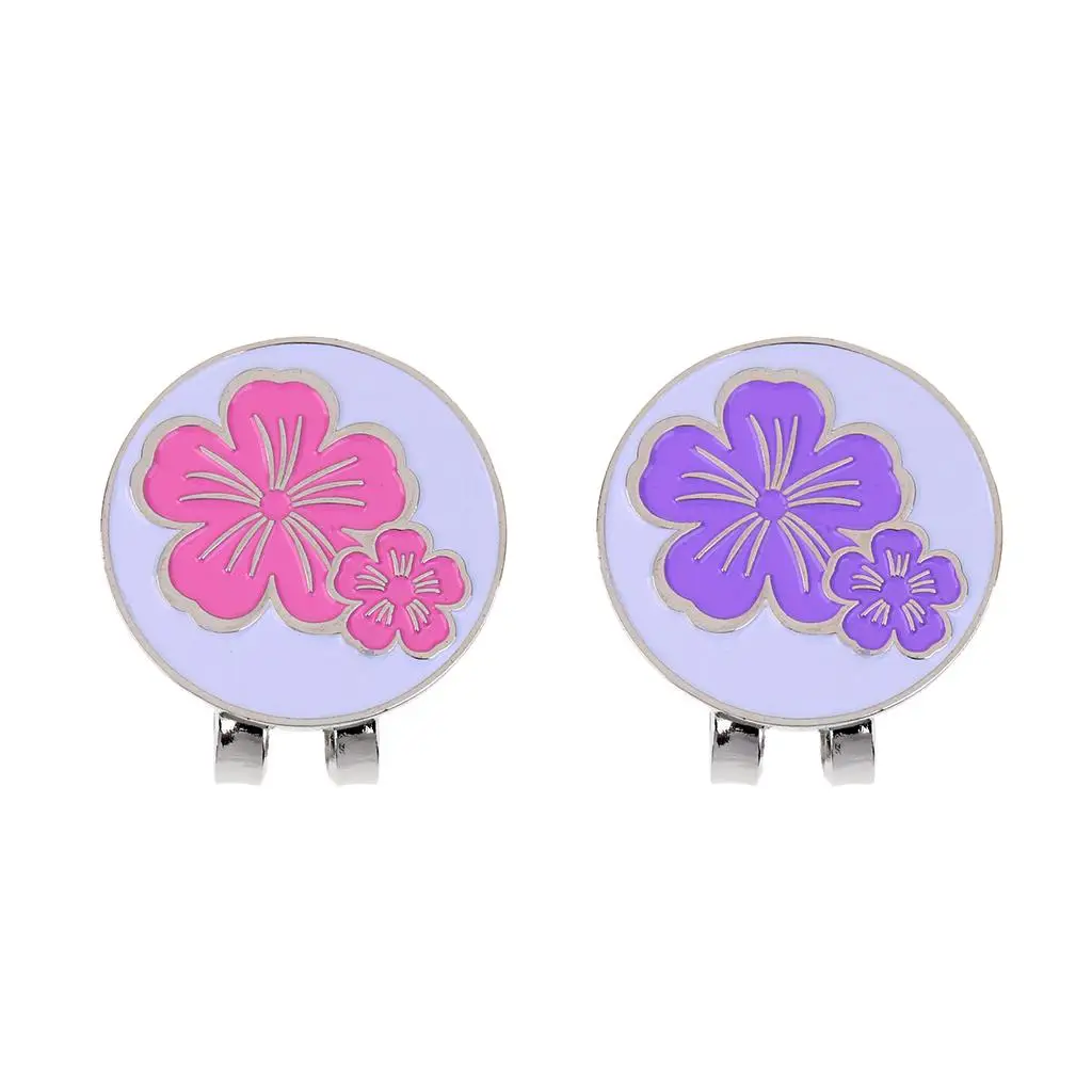 Golf Ball Marker Magnetic Detachable Hat Clip Pink Purple Flower Women Sport Golf Accessory for Cap view 2