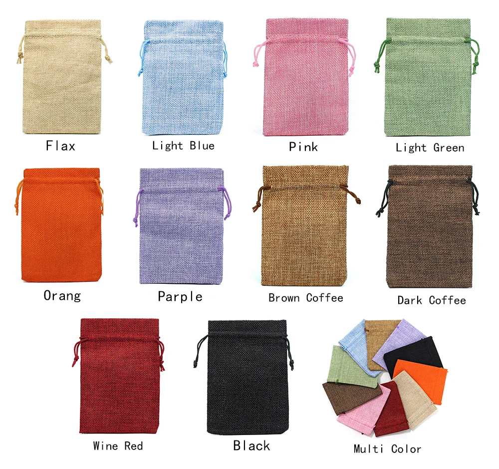 10Pcs/Lot Drawstring Natural Burlap Bag Jute Gift Bags Multi Size Jewelry Packaging Wedding Bags with Candy Bag Wholesales