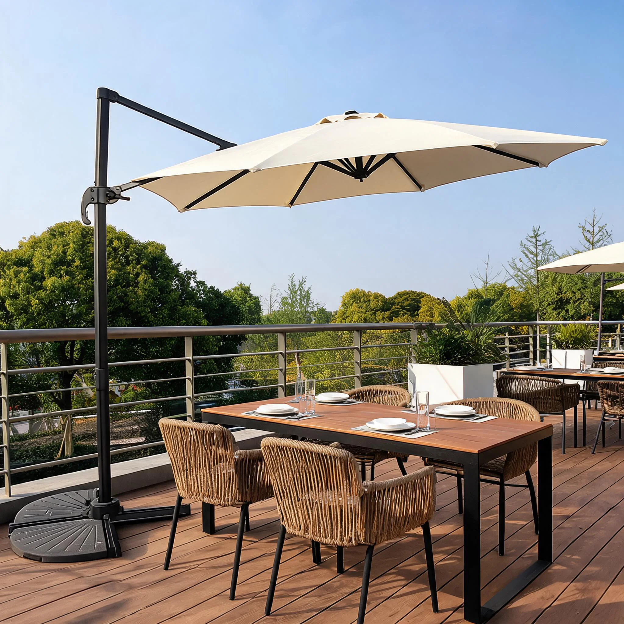 Parasol Roma 300 cm, mât latéral en aluminium et fer, 360 °   Parasol rotatif à base croisée, en polyester 210PA, pour jardin, terrasse et cour extérieure