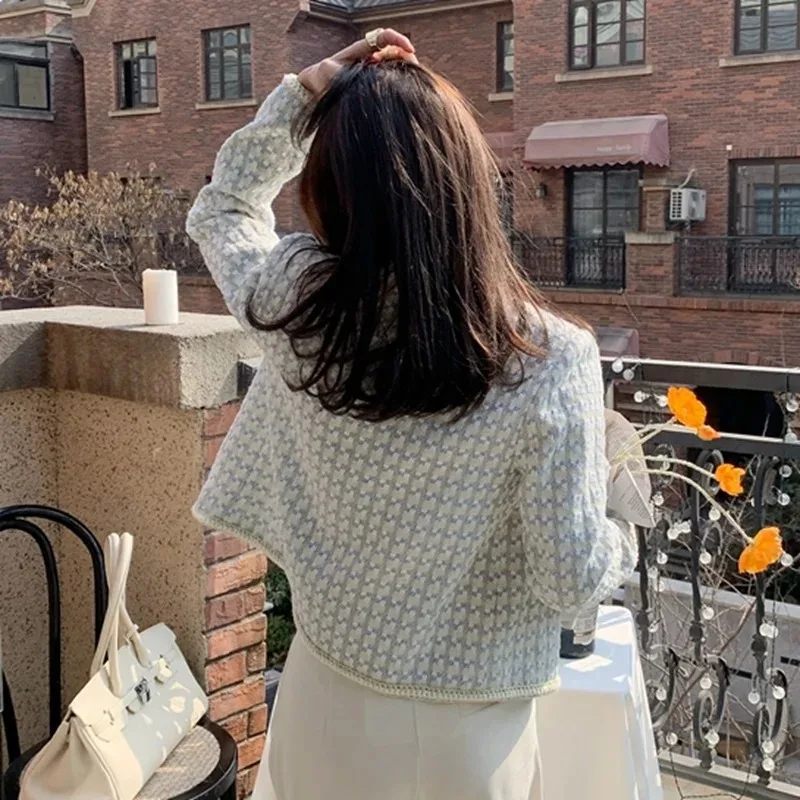 High Quality French Vintage Small Fragrance Tweed Jacket Coat Women's Spring Autumn Casual Fried Street Short Coat Plaid Outwear