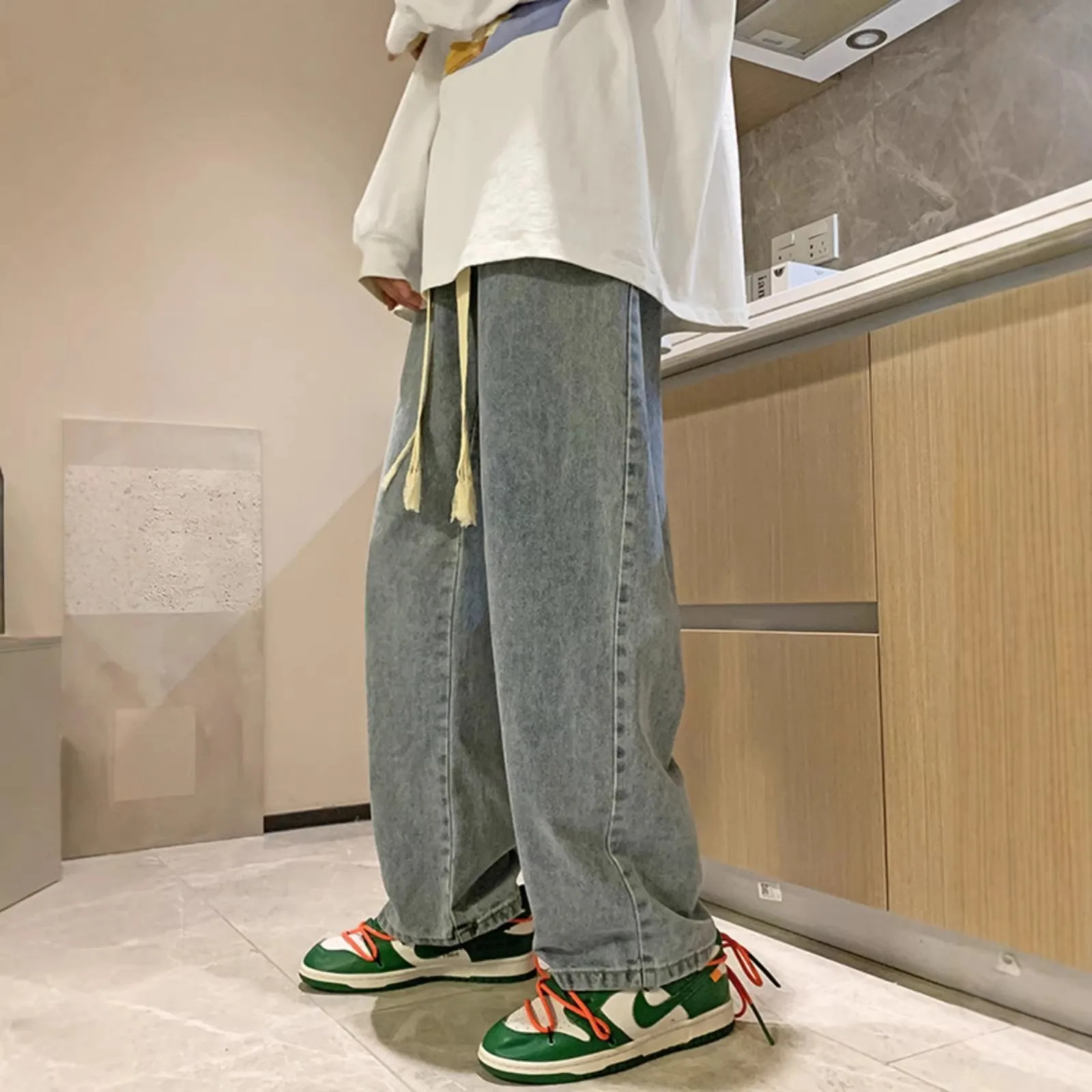 

Мужские повседневные широкие брюки из вельвета свободного кроя с эластичным поясом, прямые штанины, весенний сезон, без бренда