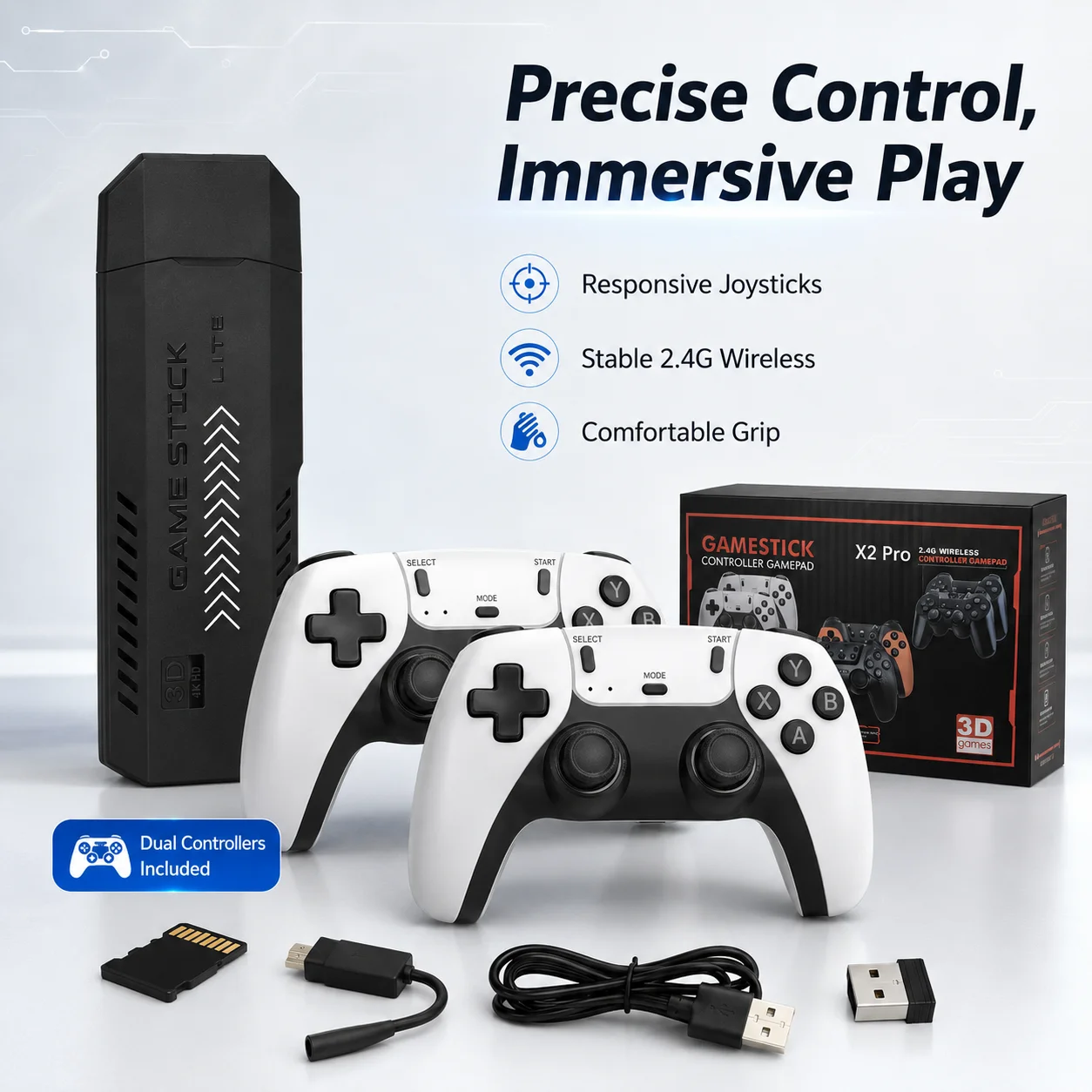 X2 PRO Game Stick 4K HDMI Retro Video Game Console Plug and Play Built-in 50000+ Classic Games 40+ Emulators 2.4G Wireless Dual