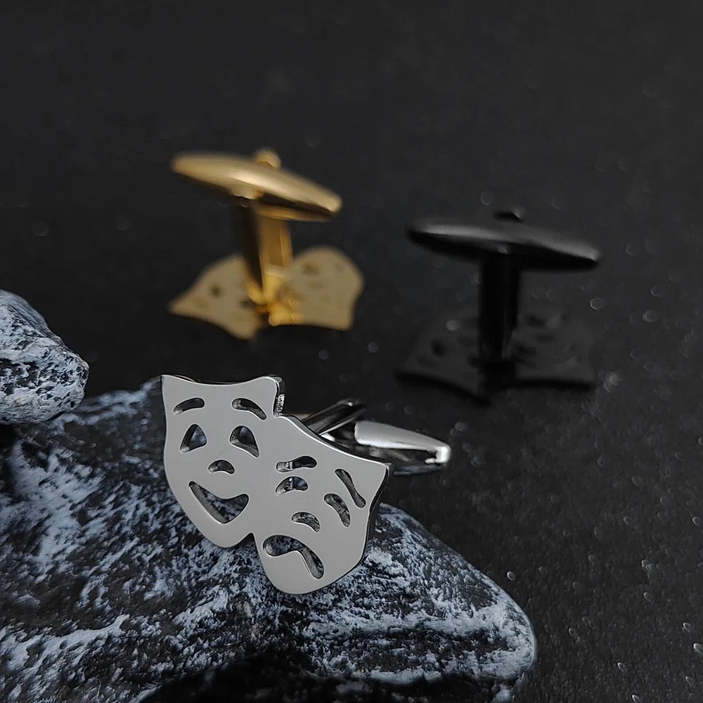 

Stainless steel joy and sorrow mask cufflinks, gold-plated cufflinks as clothing accessories, suitable for any occasion