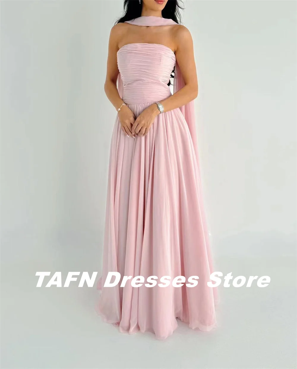 TAFN Formal Evening Dresses Strapless A-line Draped Pink Elegant Floor-Length Prom Party Gown Custom vestidos fiesta Customized