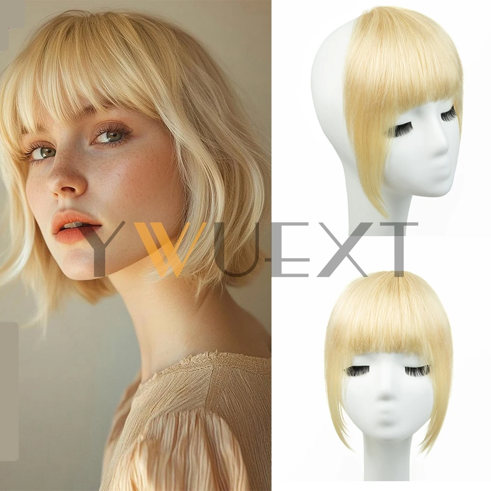 Frangia bionda per capelli umani 3 clip in nero con frangia taglio smussato Pezzo di capelli con frangia bionda nera naturale 8" Clip nelle estensioni dei capelli