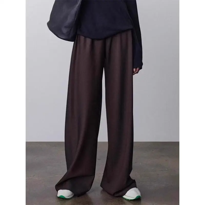 Maxdutti Nordic Minimalist Casual Pants Women Clothes Spring And Autumn Acetate High Waist Straight Leg Pants Wide Leg Pants
