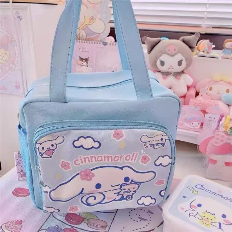 Sanrio Cartoon  Cinnamoroll Kuromi My Melody Hello Kitty Anime Cute PU Waterproof Lunch Box Bag Handbag Storage Bag New Style