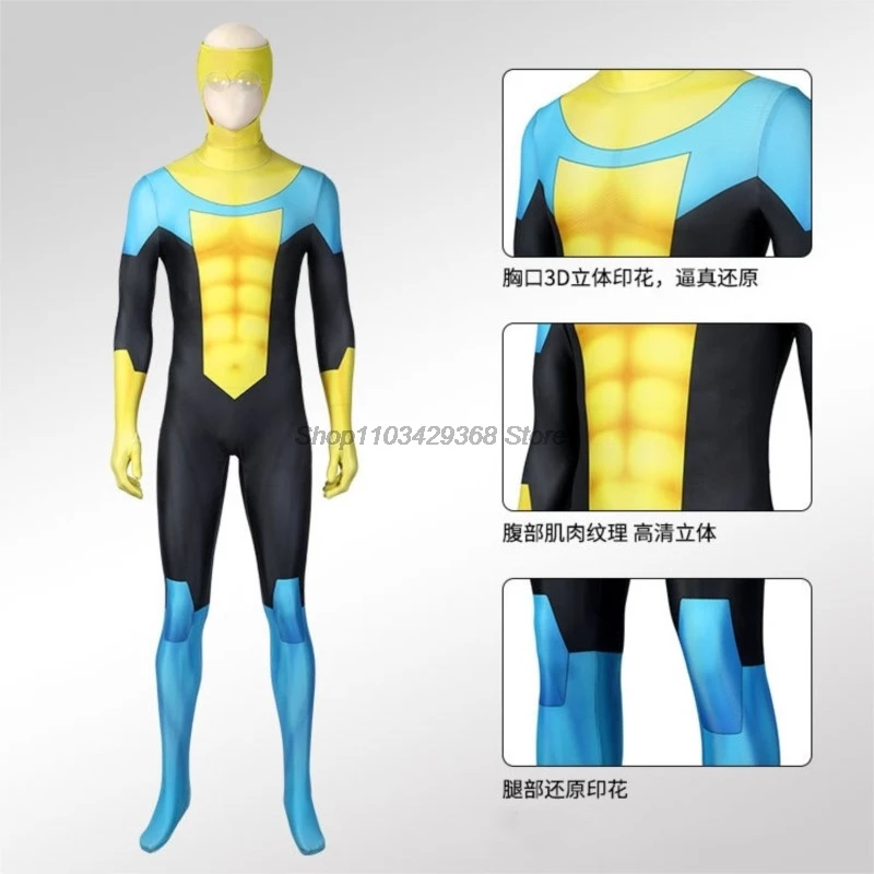 Anime Cartoon Invincible Mark Grayson Cosplay Men Costume Male Superhero Roleplay Fantasia Man Halloween Carnival Cloth Disguise