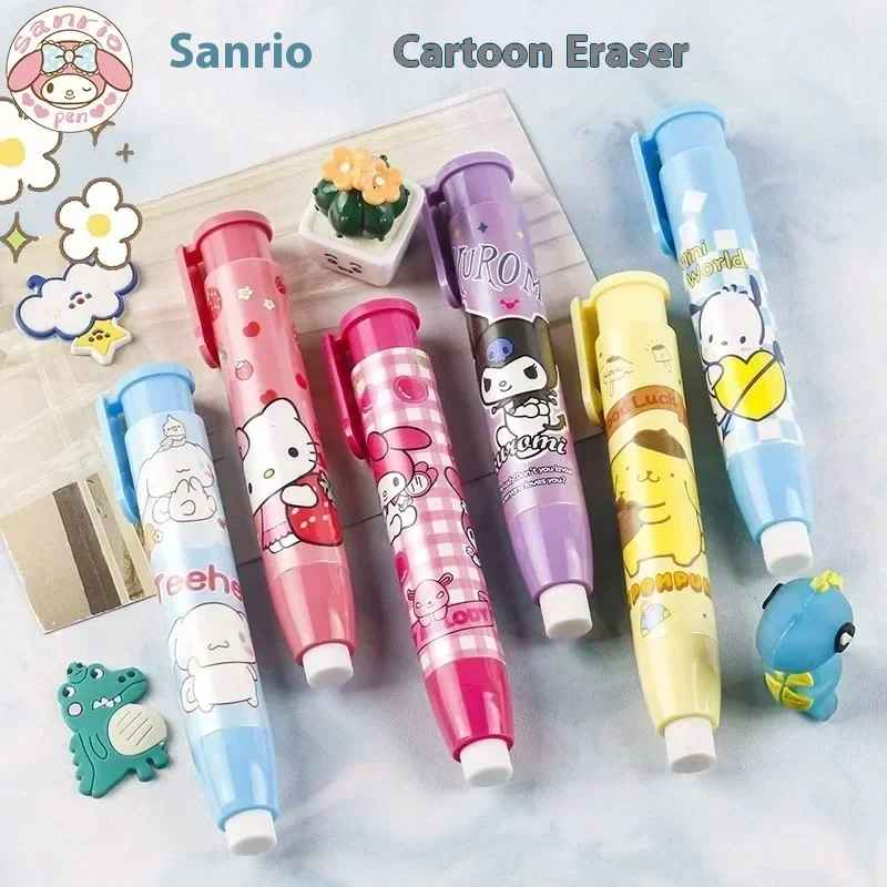 New Sanrio Press Eraser 12/24pcs Students Kawaii Stationery Cute Automatic Eraser Clean Rubber Children Birthday Gift Wholesale